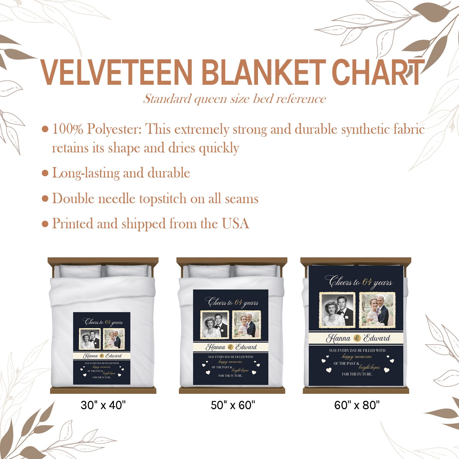 Cheers to 64 Years - Personalized 64 Year Anniversary gift For Parents or Grandparents - Custom Blanket - Elizabethfashions