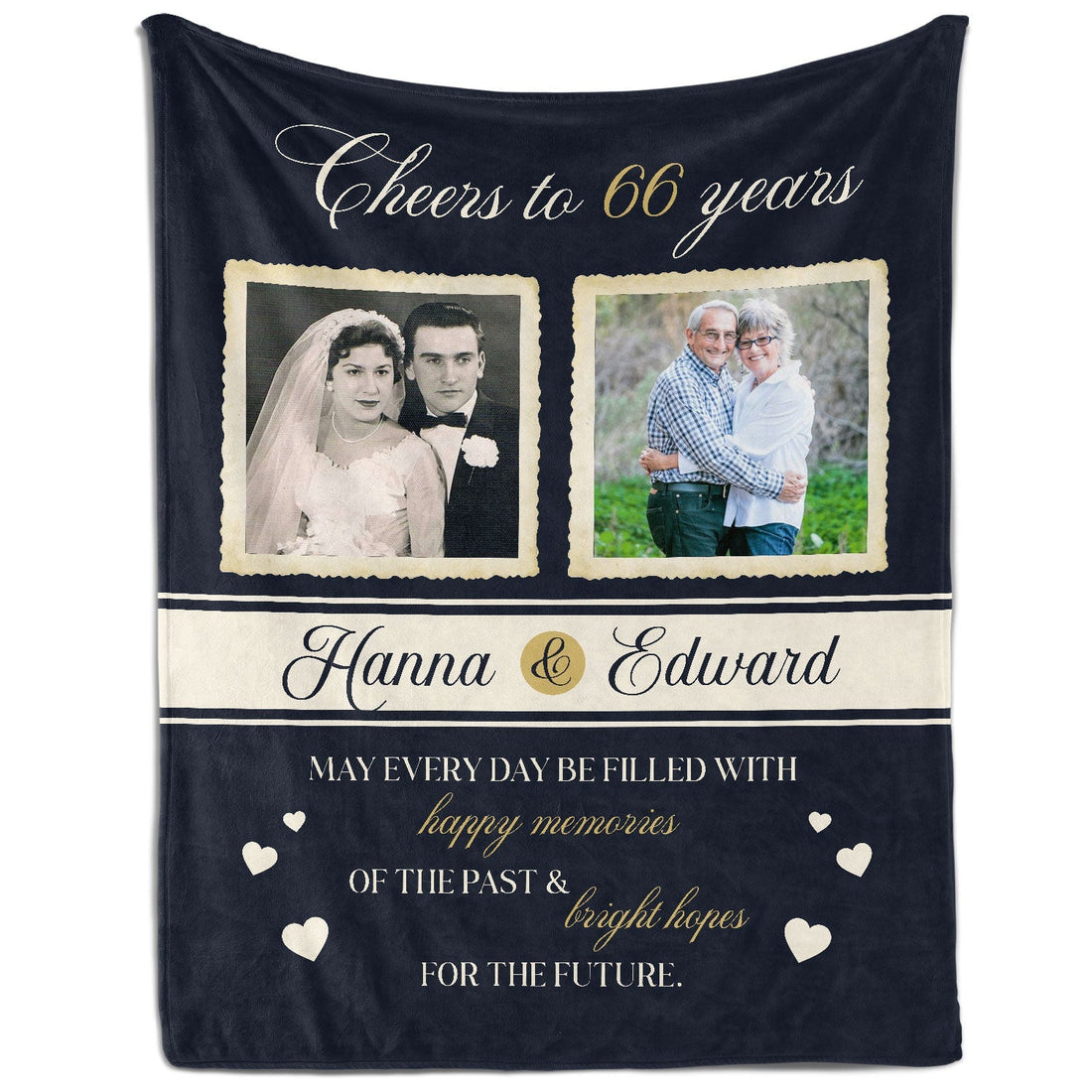 Cheers to 66 Years - Personalized 66 Year Anniversary gift For Parents or Grandparents - Custom Blanket - Elizabethfashions