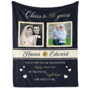 Cheers to 66 Years - Personalized 66 Year Anniversary gift For Parents or Grandparents - Custom Blanket - Elizabethfashions