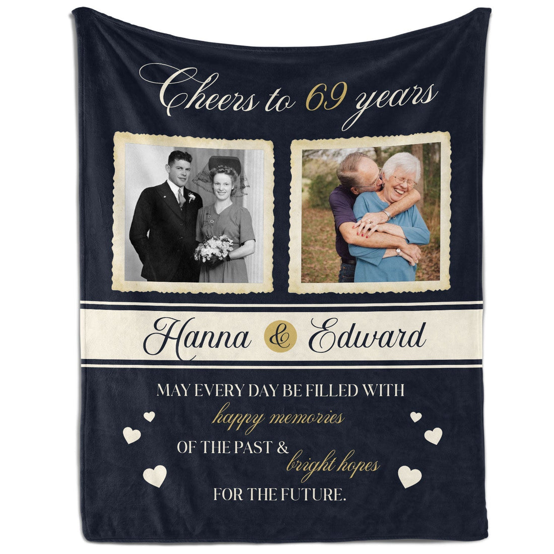 Cheers to 69 Years - Personalized 69 Year Anniversary gift For Parents or Grandparents - Custom Blanket - Elizabethfashions