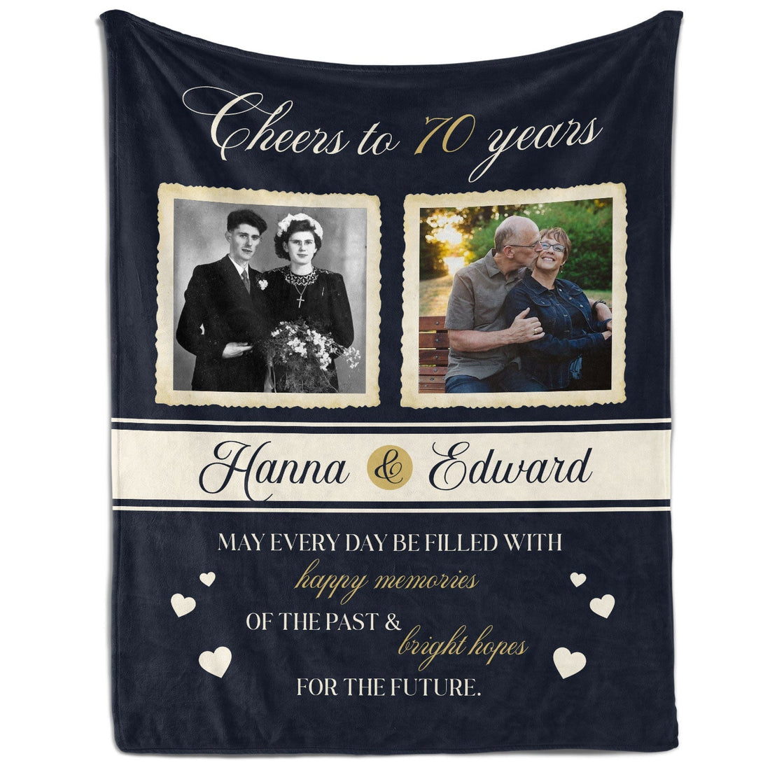 Cheers to 70 Years - Personalized 70 Year Anniversary gift For Parents or Grandparents - Custom Blanket - Elizabethfashions