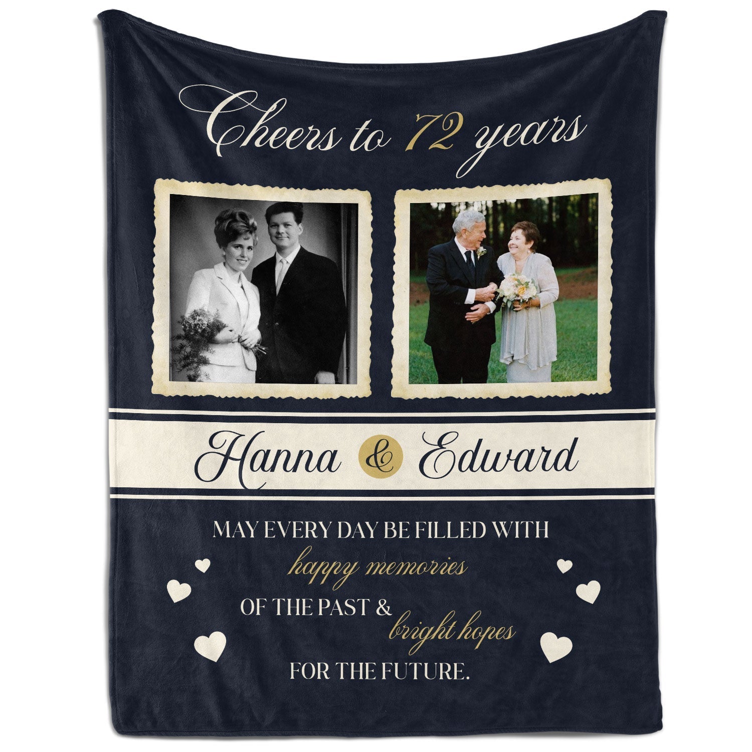 Cheers to 72 Years - Personalized 72 Year Anniversary gift For Parents or Grandparents - Custom Blanket - Elizabethfashions