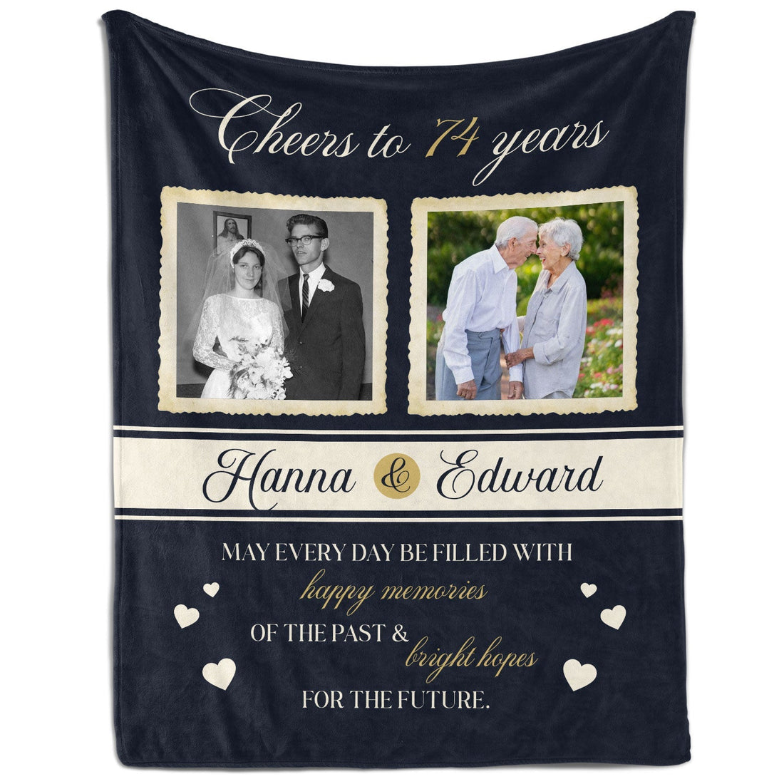 Cheers to 74 Years - Personalized 74 Year Anniversary gift For Parents or Grandparents - Custom Blanket - Elizabeth Fashions