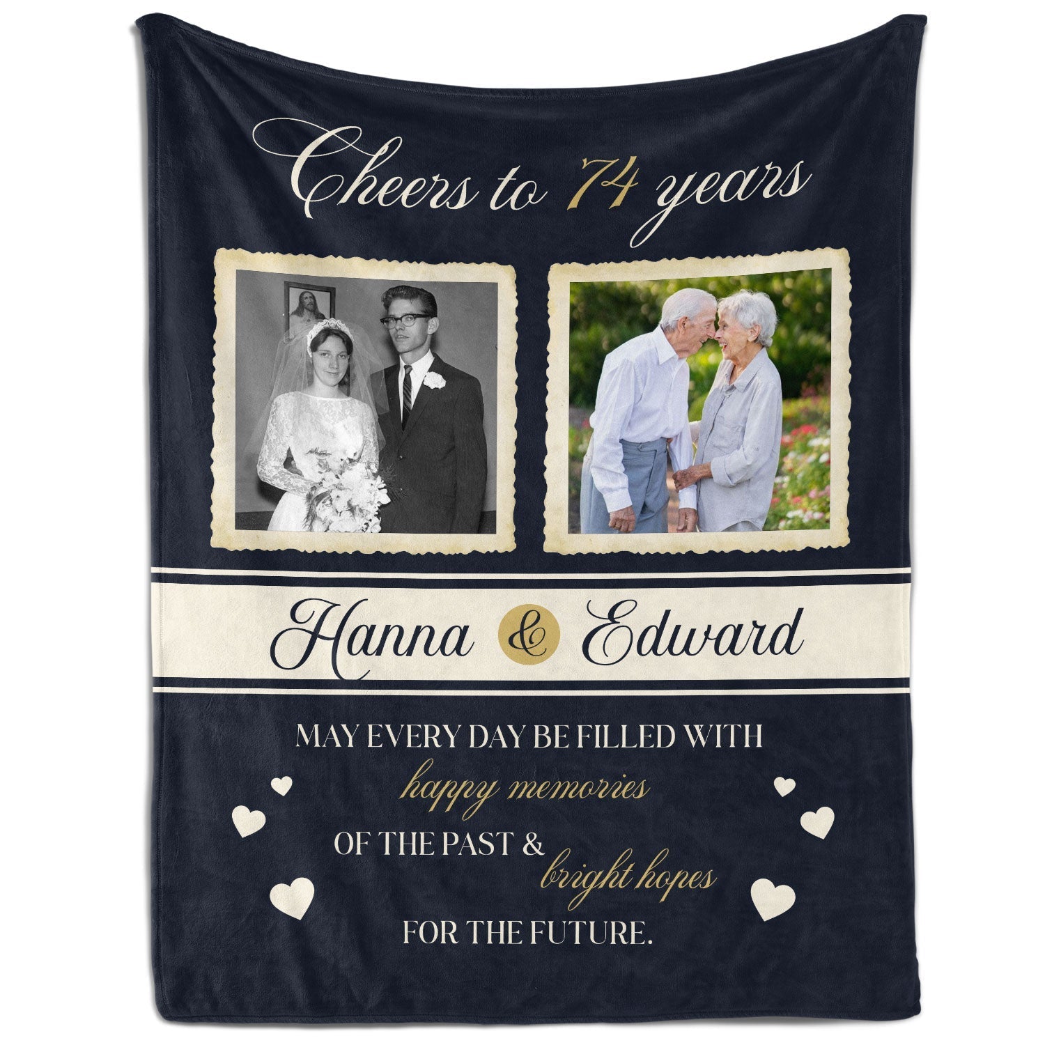 Cheers to 74 Years - Personalized 74 Year Anniversary gift For Parents or Grandparents - Custom Blanket - Elizabeth Fashions