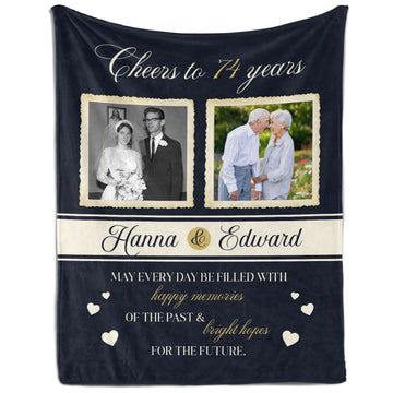 Cheers to 74 Years - Personalized 74 Year Anniversary gift For Parents or Grandparents - Custom Blanket - Elizabeth Fashions