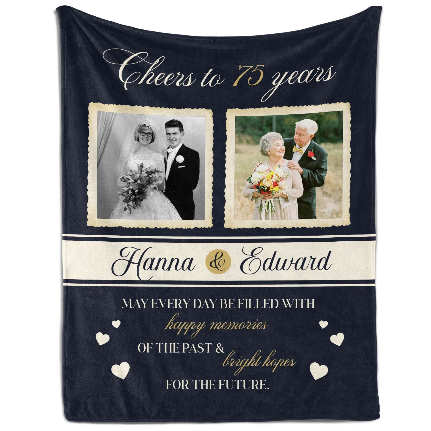 Cheers to 75 Years - Personalized 75 Year Anniversary gift For Parents or Grandparents - Custom Blanket - Elizabeth Fashions