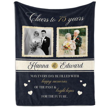 Cheers to 75 Years - Personalized 75 Year Anniversary gift For Parents or Grandparents - Custom Blanket - Elizabeth Fashions