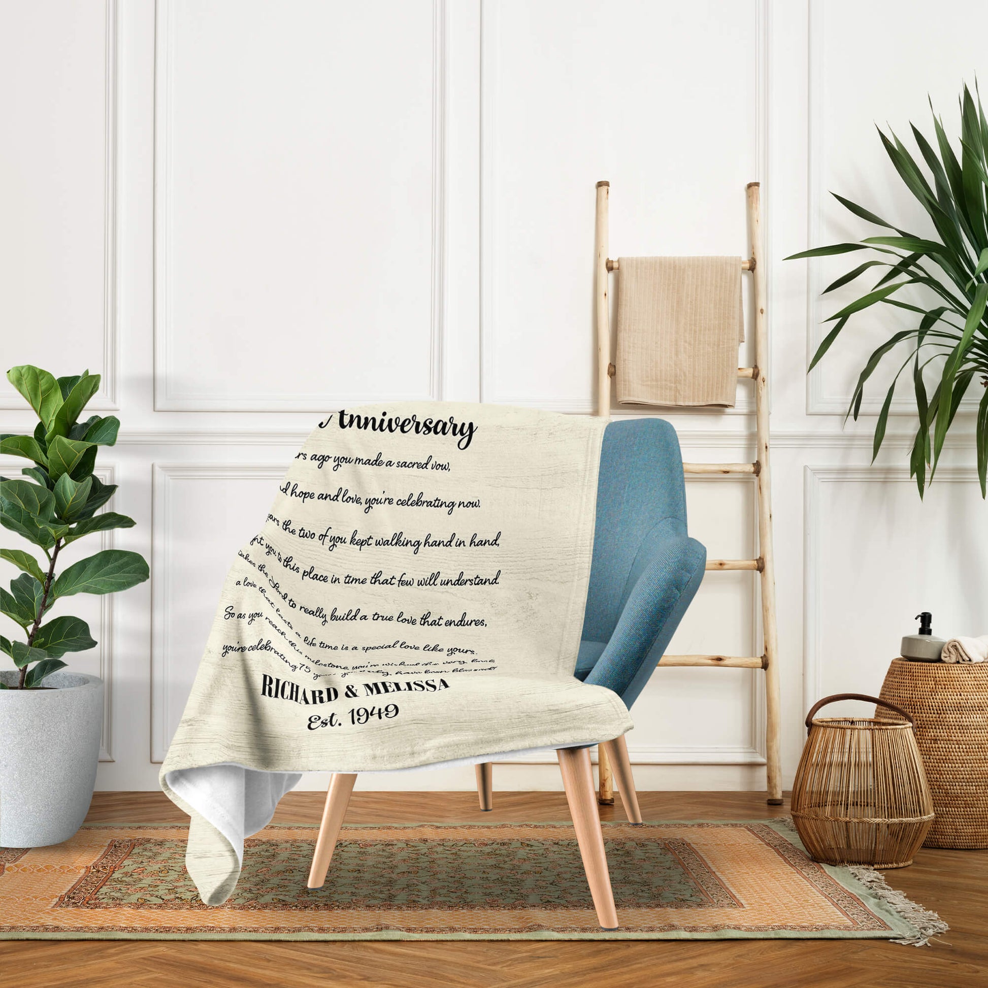 75th Wedding Anniversary - Personalized 75 Year Anniversary gift For Parents - Custom Blanket - Elizabethfashions