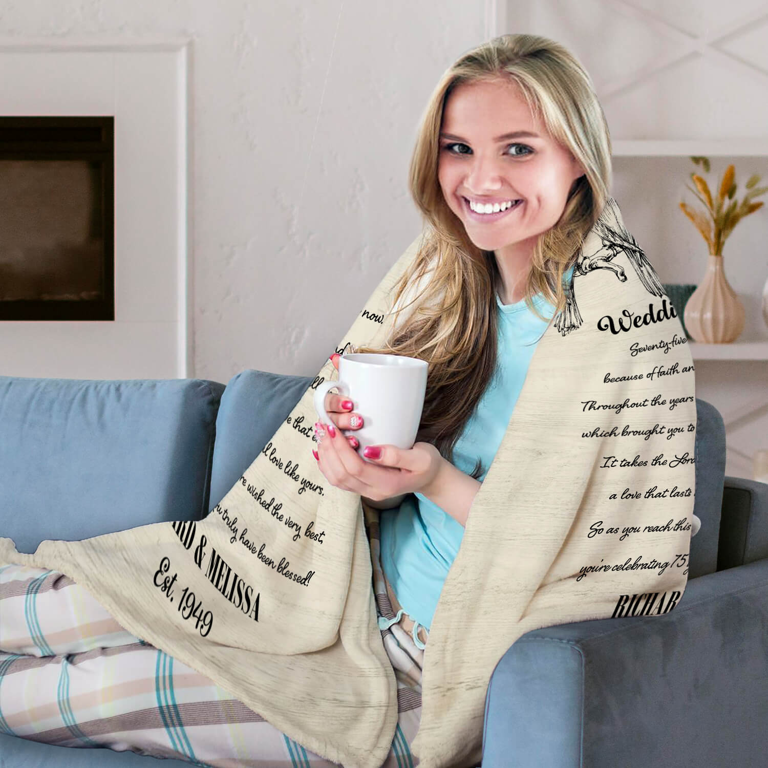 75th Wedding Anniversary - Personalized 75 Year Anniversary gift For Parents - Custom Blanket - Elizabethfashions