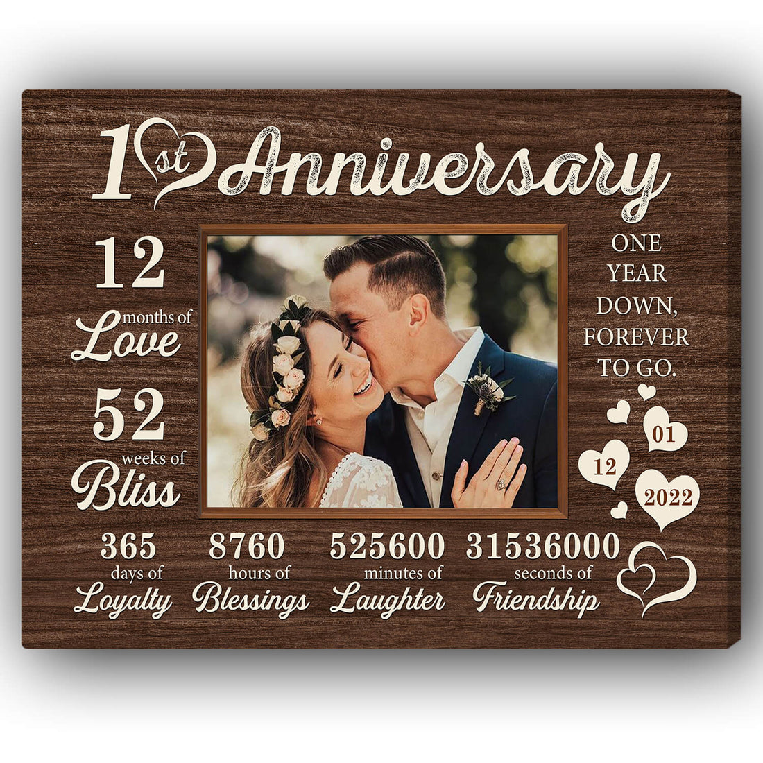 12 Months Of Love - Personalized First Anniversary gifts for him For Her - Custom Couple Canvas Print - Elizabeth Fashions