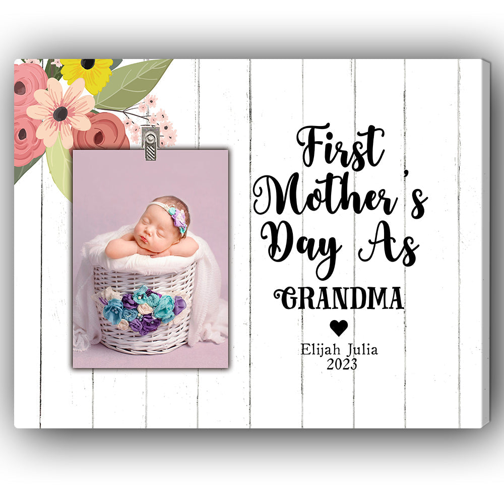 First Mother's day as grandma - Personalized Mother's Day gift for New Mom - Custom Canvas Print - Elizabeth Fashions