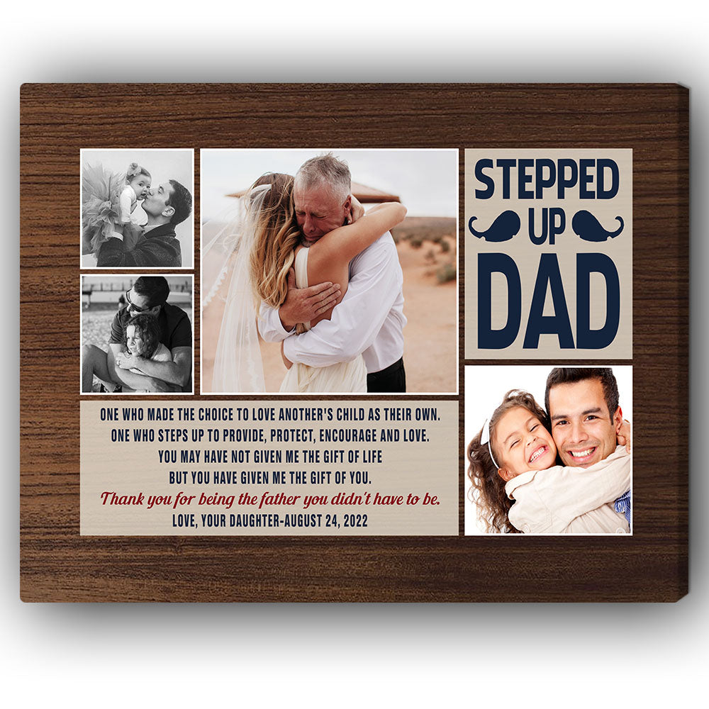 Stepped up dad - Personalized Father's Day or Birthday gift for Step Dad - Custom Canvas Print - Elizabeth Fashions