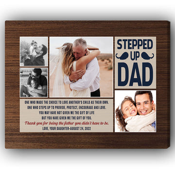 Stepped up dad - Personalized Father's Day or Birthday gift for Step Dad - Custom Canvas Print - Elizabeth Fashions