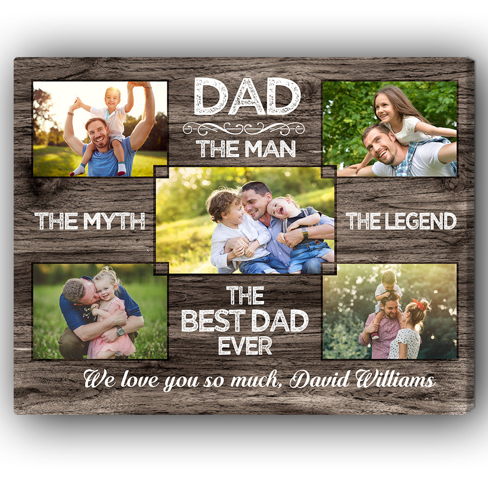 DAD the man the myth - Personalized Father's Day or Birthday gift for Dad - Custom Canvas Print - Elizabeth Fashions