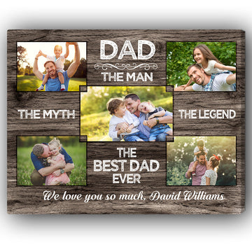 DAD the man the myth - Personalized Father's Day or Birthday gift for Dad - Custom Canvas Print - Elizabeth Fashions