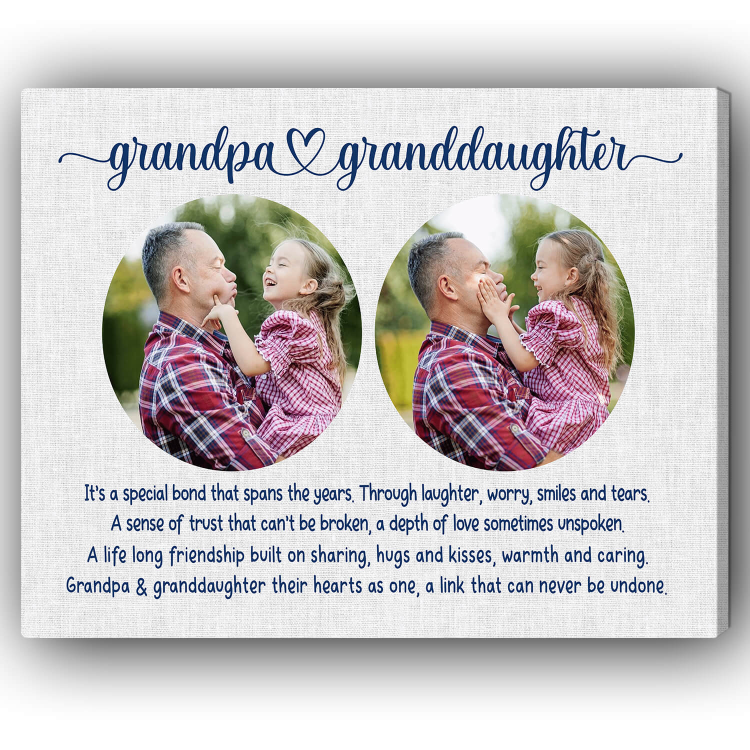 Grandpa & Granddaughter - Personalized Father's Day or Birthday gift for Grandpa - Custom Canvas Print - Elizabeth Fashions