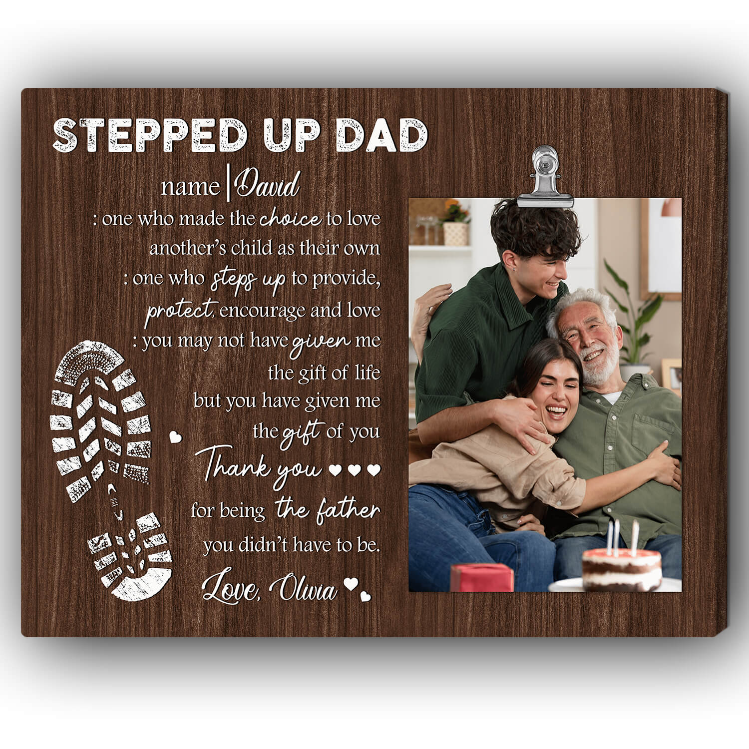Stepped up Dad - Personalized Father's Day or Birthday gift for Step Dad - Custom Footstep Canvas Print - Elizabeth Fashions