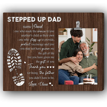 Stepped up Dad - Personalized Father's Day or Birthday gift for Step Dad - Custom Footstep Canvas Print - Elizabeth Fashions