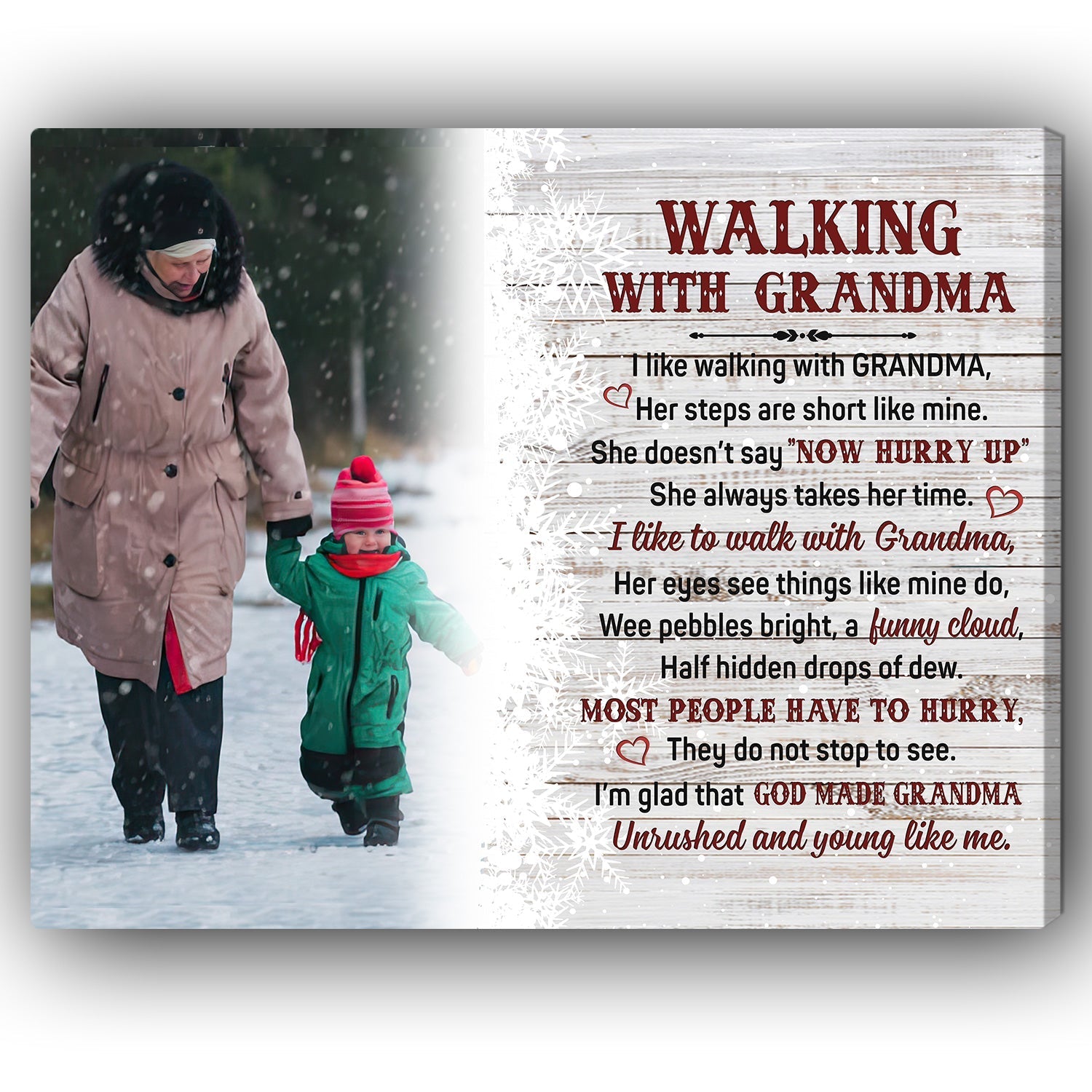 Walking With Grandma - Personalized Christmas gift for Grandma - Custom Canvas Print - Elizabeth Fashions