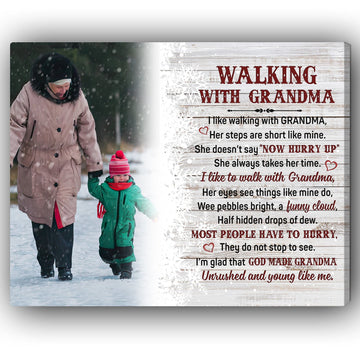 Walking With Grandma - Personalized Christmas gift for Grandma - Custom Canvas Print - Elizabeth Fashions
