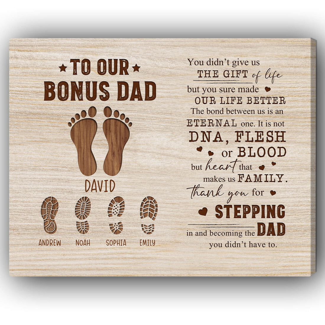 To Our Bonus Dad - Personalized Father's Day, Birthday or Christmas gift For Step Dad - Custom Canvas Print - Elizabeth Fashions