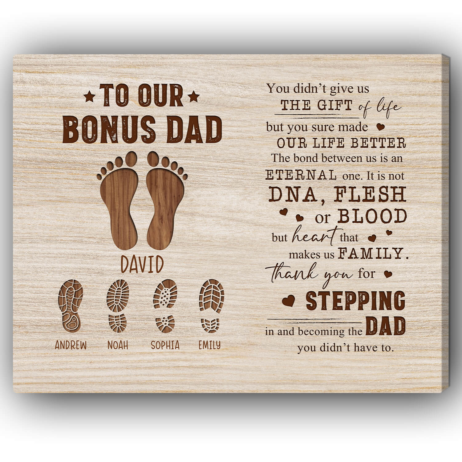 To Our Bonus Dad - Personalized Father's Day, Birthday or Christmas gift For Step Dad - Custom Canvas Print - Elizabeth Fashions