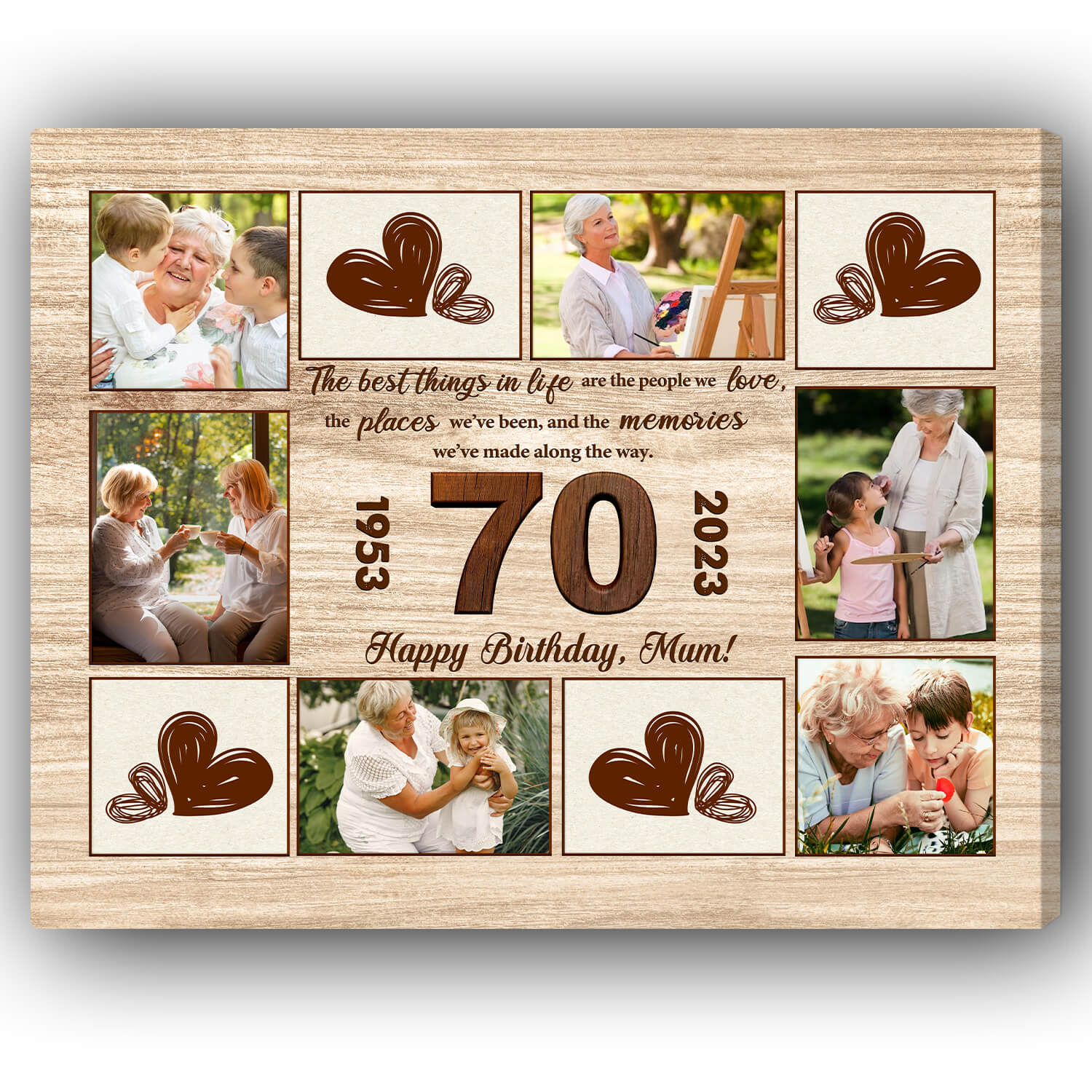 Happy 70th Birthday Mom - Personalized 70th Birthday gift for Mom - Custom Canvas Print - Elizabeth Fashions