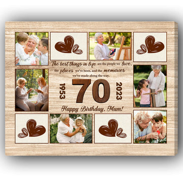 Happy 70th Birthday Mom - Personalized 70th Birthday gift for Mom - Custom Canvas Print - Elizabeth Fashions