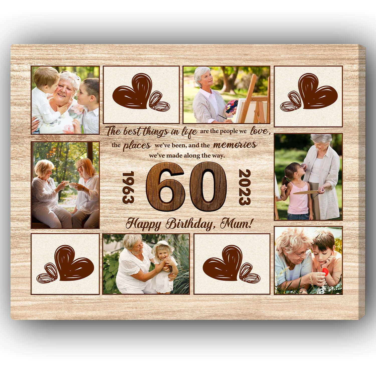 Happy 60th Birthday Mom - Personalized 60th Birthday gift for Mom - Custom Canvas Print - Elizabeth Fashions