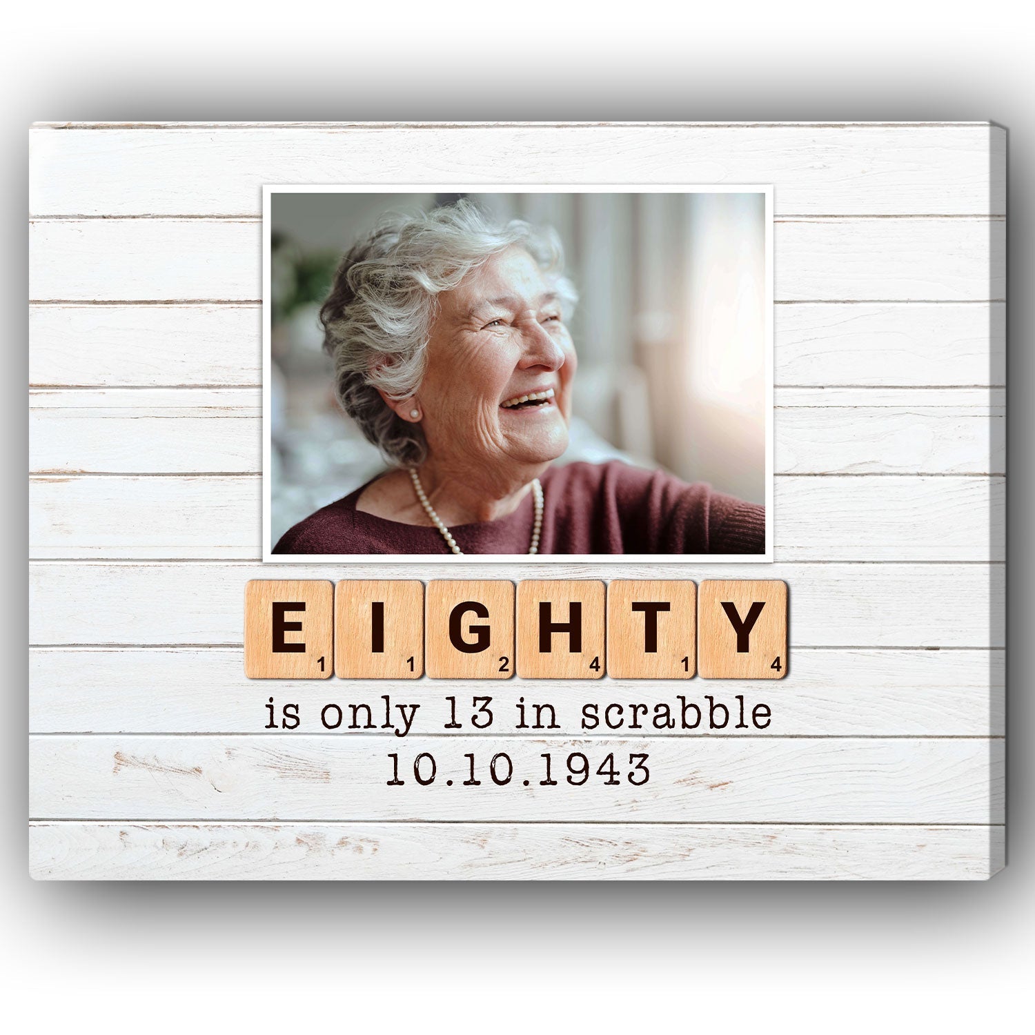 Eighty Is Only 13 In Scrabble - Personalized 80th Birthday gift for Mom, Wife or Grandma - Custom Canvas Print - Elizabeth Fashions