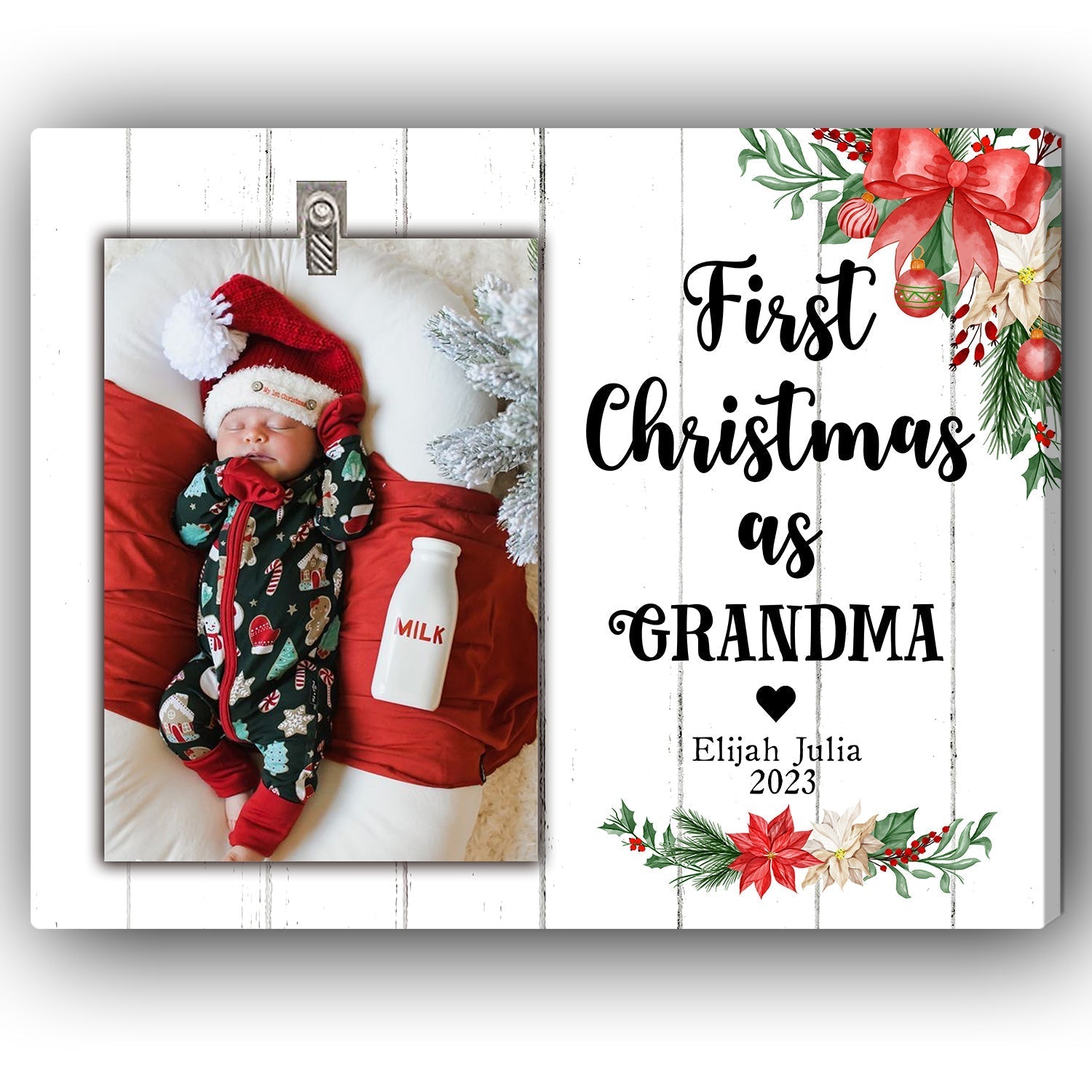 First Christmas as Grandma - Personalized First Christmas gift for Grandma - Custom Canvas Print - Elizabeth Fashions
