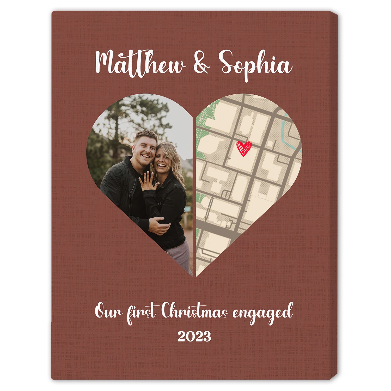 Our First Christmas Engaged - Personalized First Christmas gift For Fiance - Custom Canvas Print - Elizabeth Fashions