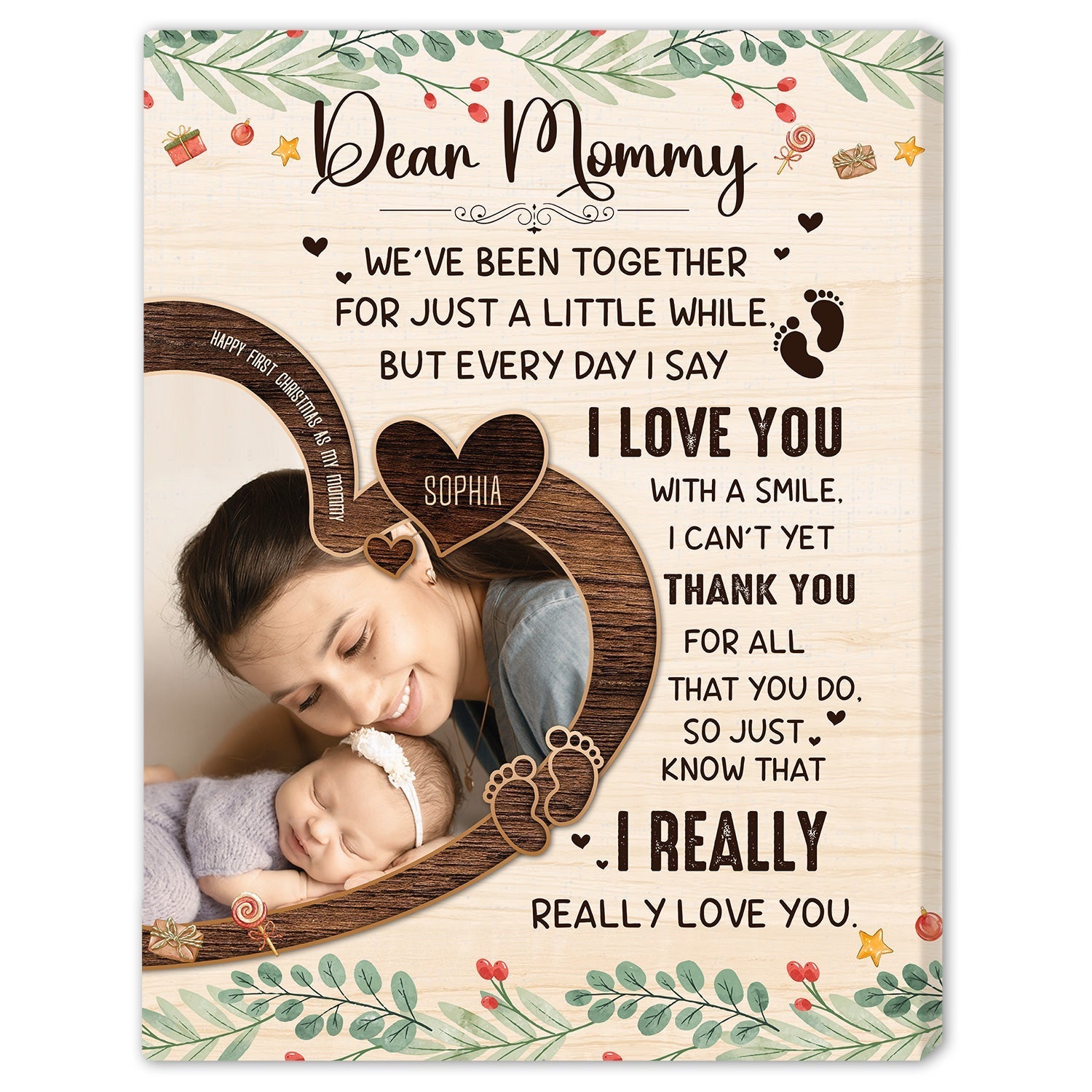 Personalized Mom's First Christmas Gift - Custom Canvas Print - Elizabeth Fashions