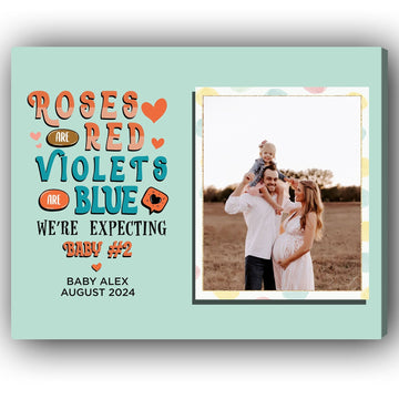 We're Expecting Baby 2 - Personalized Valentine's Day Pregnancy Announcement gift For Family - Custom Canvas Print - Elizabeth Fashions