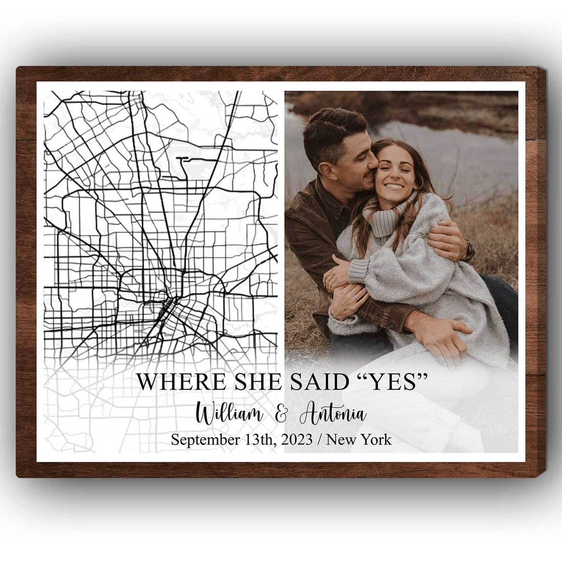 Where She Said Yes - Personalized Engagement or Valentine's Day gift For Fiance - Custom Canvas Print - Elizabeth Fashions