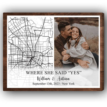 Where She Said Yes - Personalized Engagement or Valentine's Day gift For Fiance - Custom Canvas Print - Elizabeth Fashions