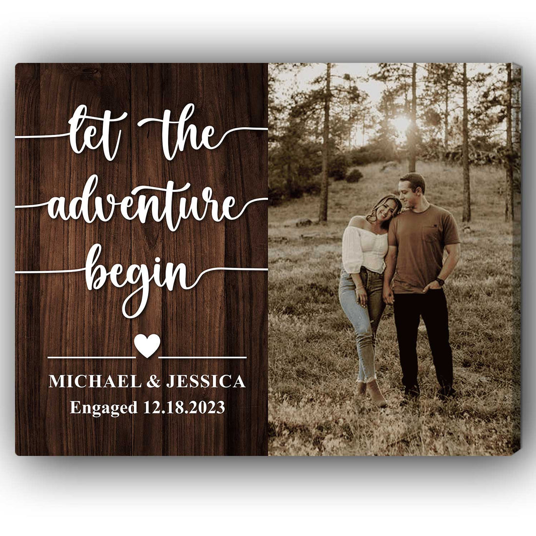 Let The Adventure Begin - Personalized Engagement or Valentine's Day gift For Fiance - Custom Canvas Print - Elizabeth Fashions