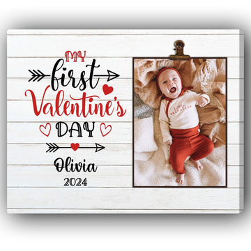 My First Valentine's Day - Personalized First Valentine's Day gift For Baby - Custom Canvas Print - Elizabeth Fashions