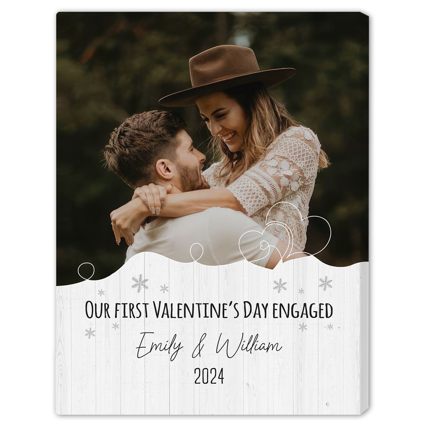 Our First Valentine's Day Engaged - Personalized First Valentine's Day gift For Fiance - Custom Canvas Print - Elizabeth Fashions
