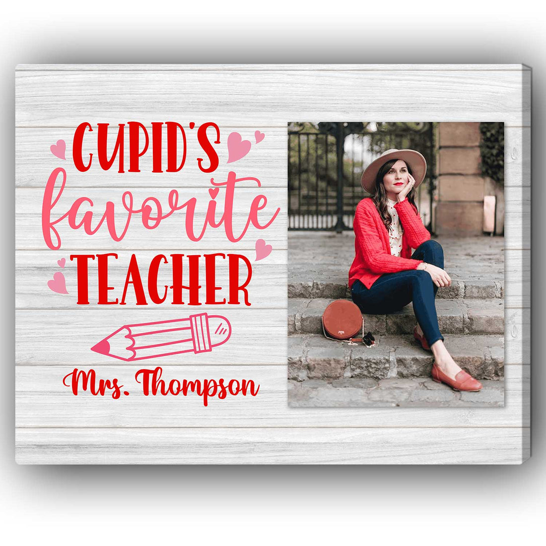 Cupid's Favorite Teacher - Personalized Valentine's Day gift For Teacher - Custom Canvas Print - Elizabeth Fashions
