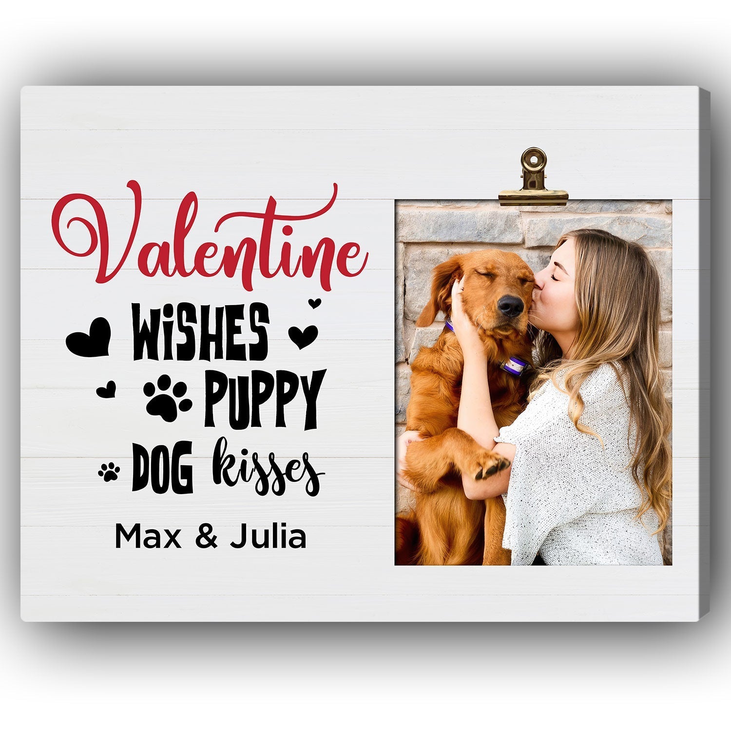 Valentine Wishes Puppy Dog Kisses - Personalized Valentine's Day gift For Dog Lovers - Custom Canvas Print - Elizabeth Fashions