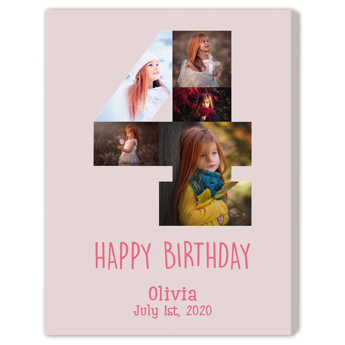 Happy Birthday - Personalized 4th BIrthday gift For 4 Year Old - Custom Canvas Print - Elizabeth Fashions