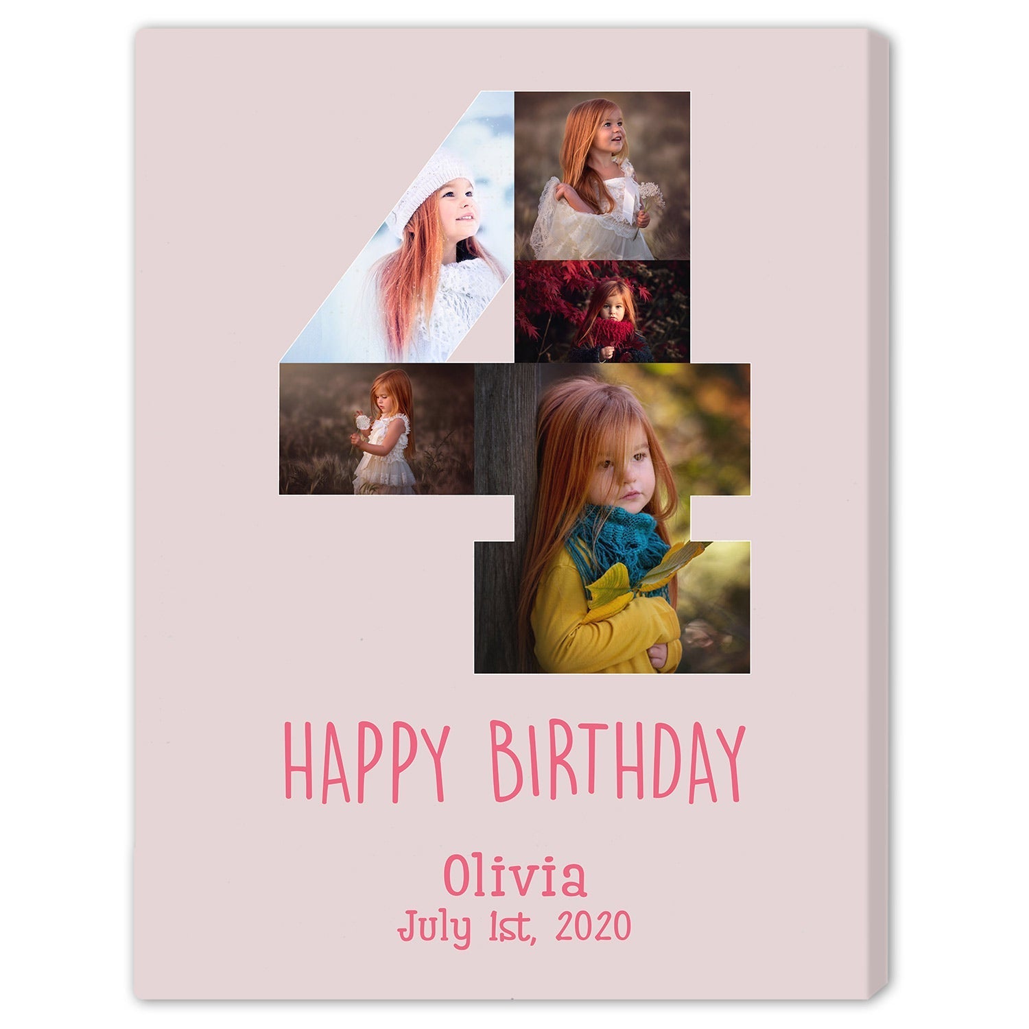 Happy Birthday - Personalized 4th BIrthday gift For 4 Year Old - Custom Canvas Print - Elizabeth Fashions
