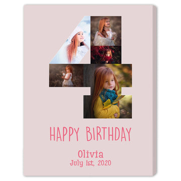 Happy Birthday - Personalized 4th BIrthday gift For 4 Year Old - Custom Canvas Print - Elizabeth Fashions