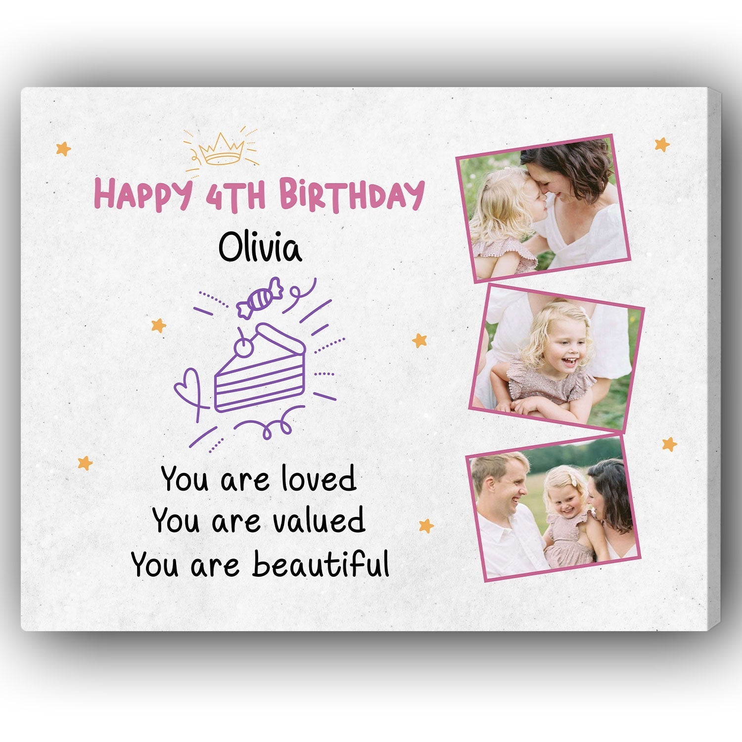 You Are Loved - Personalized 4th Birthday gift For 4 Year Old - Custom Canvas Print - Elizabeth Fashions