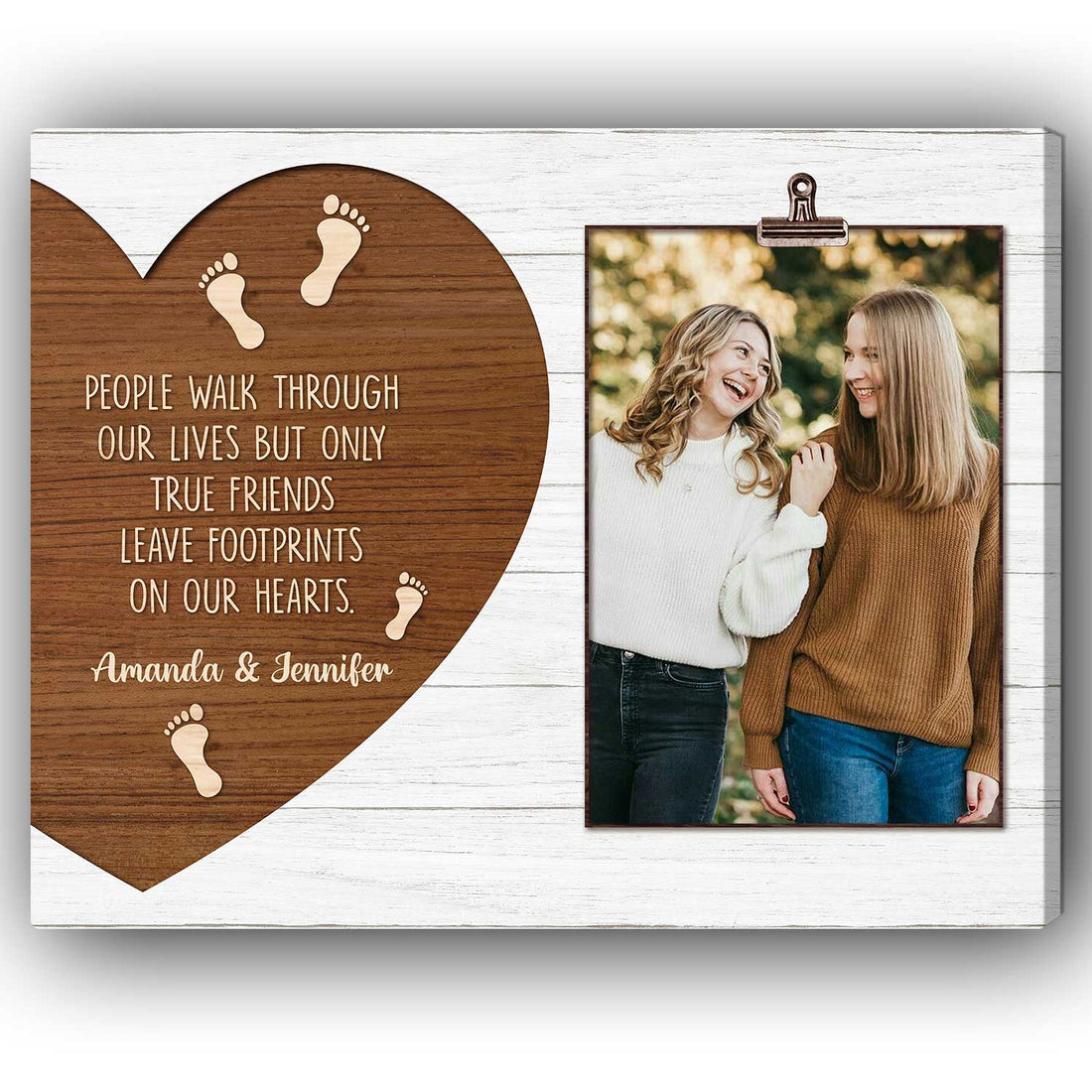 Only True Friends Leave Footprints On Our Hearts - Personalized gift For Old Friend - Custom Canvas Print - Elizabeth Fashions