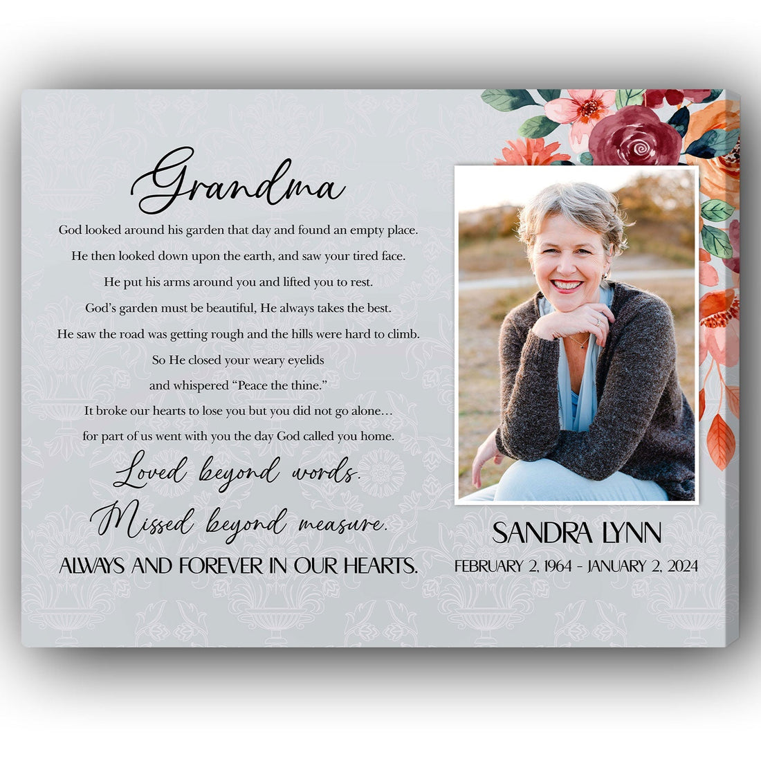 Grandma - Personalized Memorial gift For Loss Of Grandma - Custom Canvas Print - Elizabeth Fashions