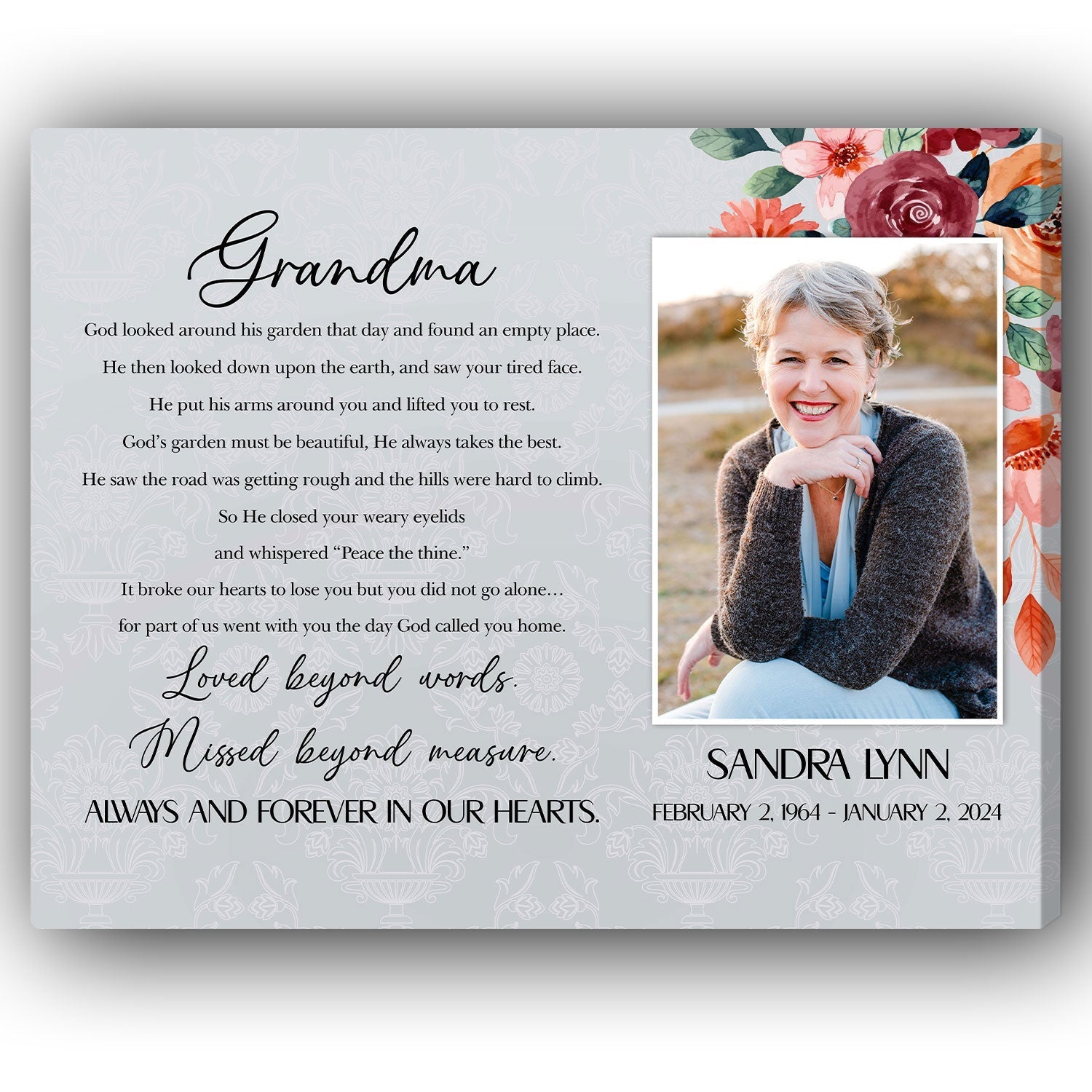 Grandma - Personalized Memorial gift For Loss Of Grandma - Custom Canvas Print - Elizabeth Fashions