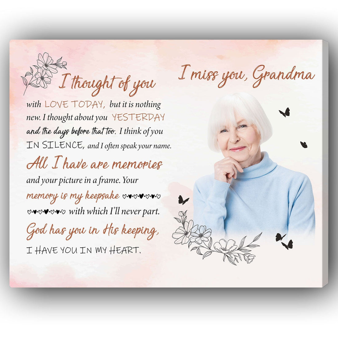 I Miss You Grandma - Personalized Memorial gift For Loss Of Grandma - Custom Canvas Print - Elizabeth Fashions