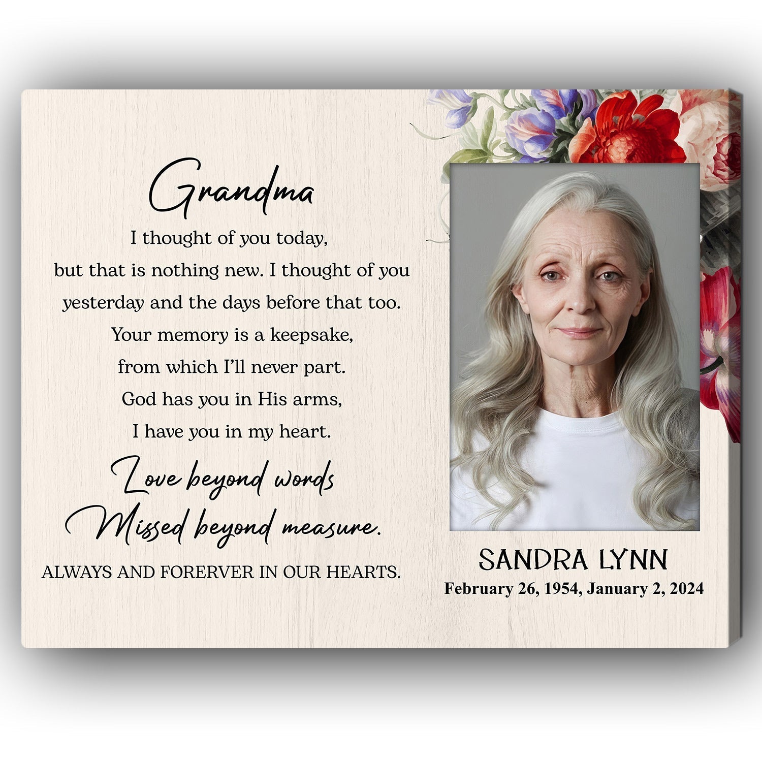 Grandma I Thought Of You Today - Personalized Memorial gift For Loss Of Grandma - Custom Canvas Print - Elizabeth Fashions